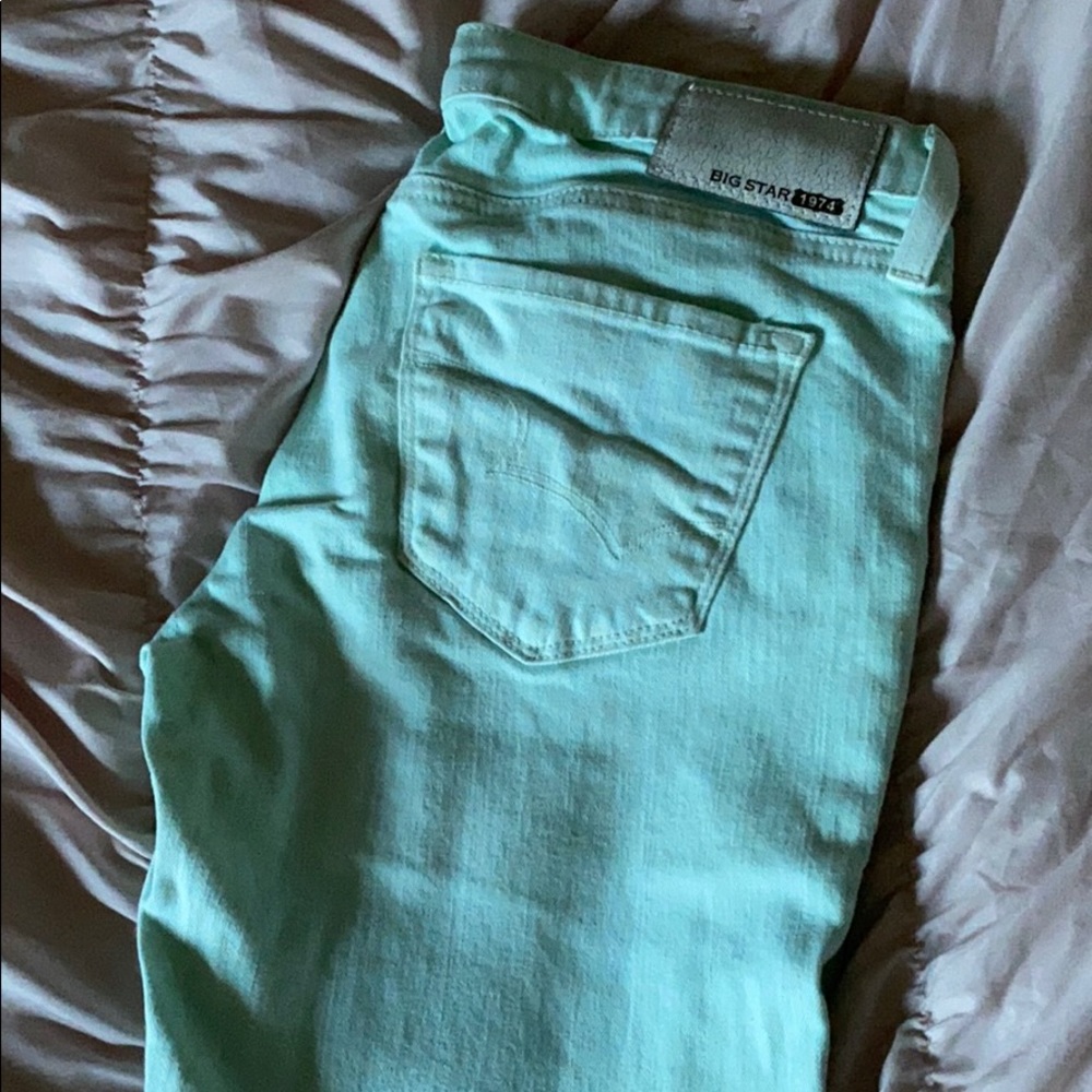 Mint green big star street skinny pants